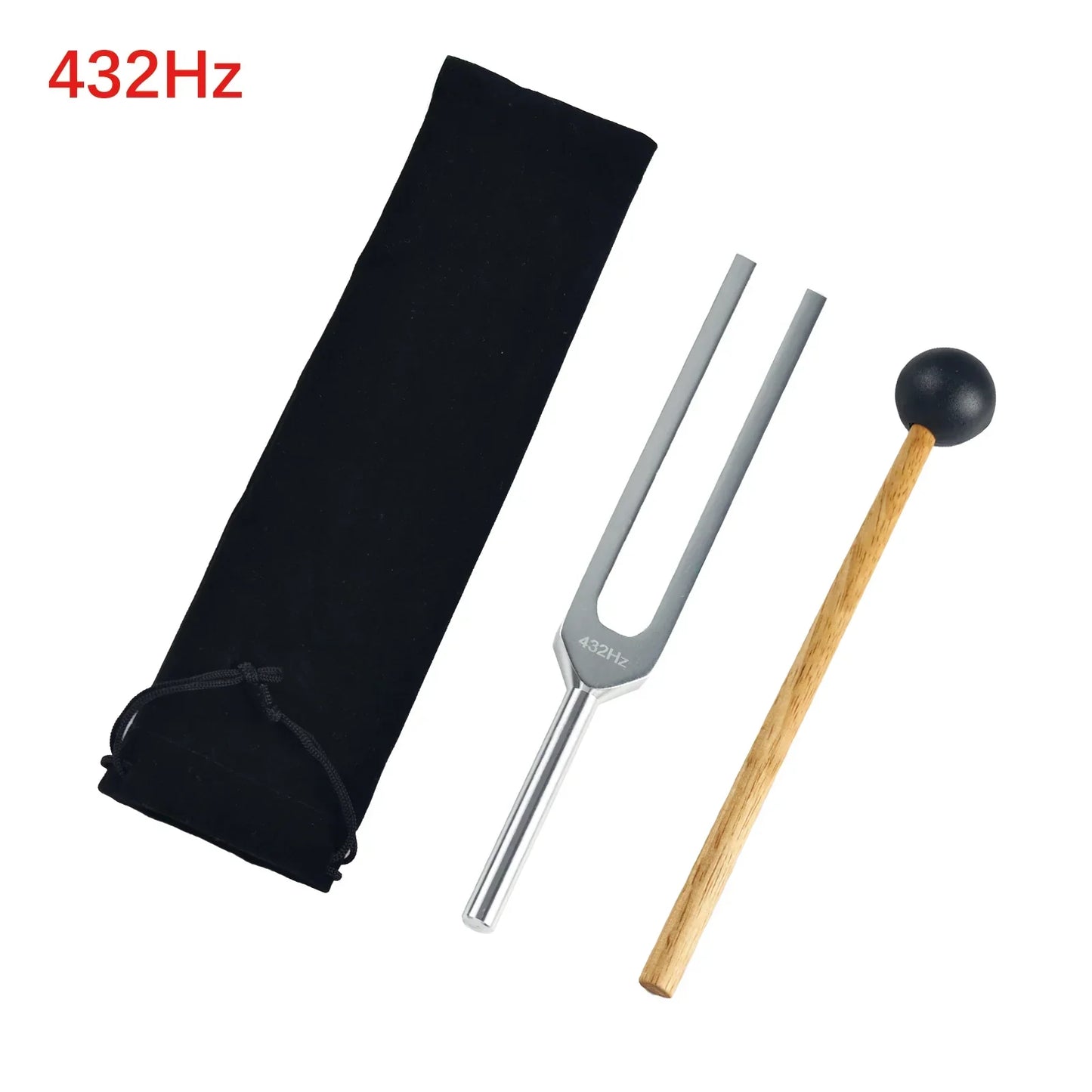 Silver aluminum alloy miwayer 432hz tuning fork with wooden handle and pouch for healing meditation frequency and chakra balancing