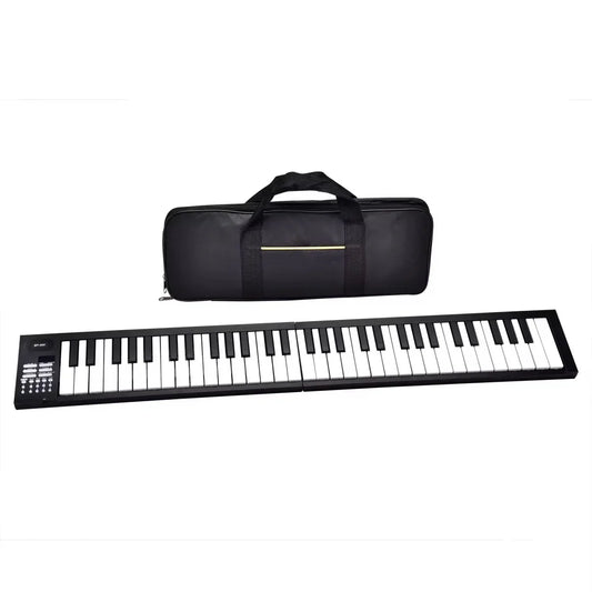 Black foldable miwayer 61-key electronic keyboard with white and black keys battery digital piano usbpower cord built-in