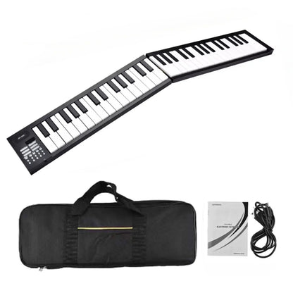 Black 61-key portable folding electronic piano keyboard with white and black keys tones and 100 rhythms built-in