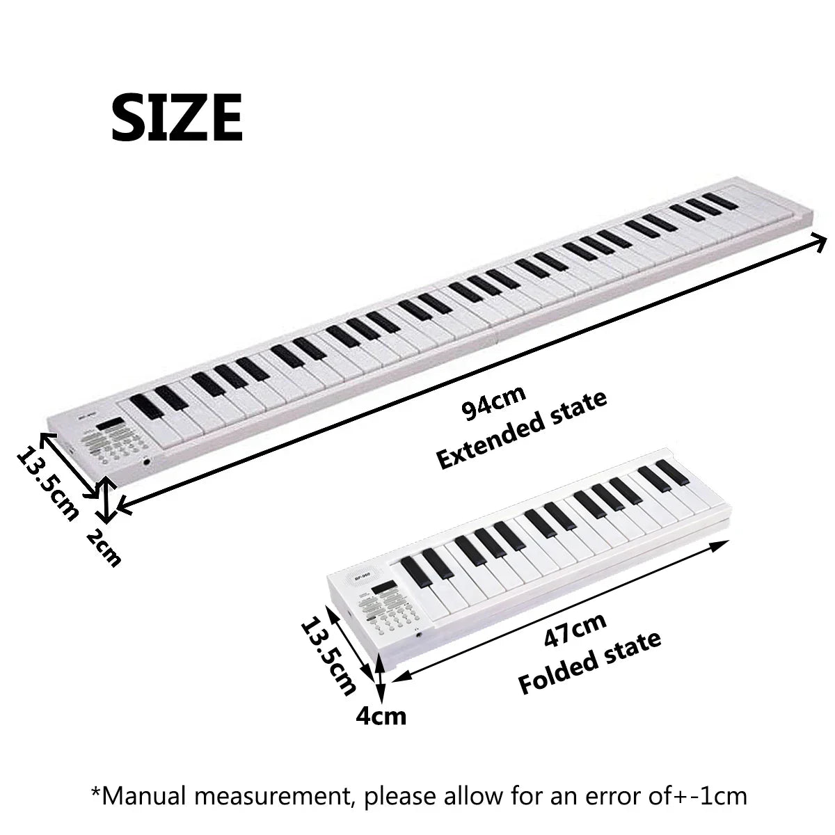 Miwayer white and black 61-key portable folding electronic piano keyboard with led display tones and 100 rhythms built-in