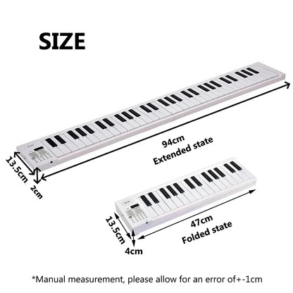 Miwayer white and black 61-key portable folding electronic piano keyboard with led display tones and 100 rhythms built-in