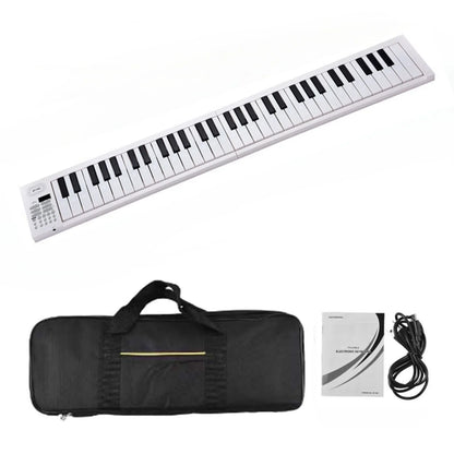 White 61-key portable folding electronic piano keyboard with black and white keys tones and 100 rhythms built-in