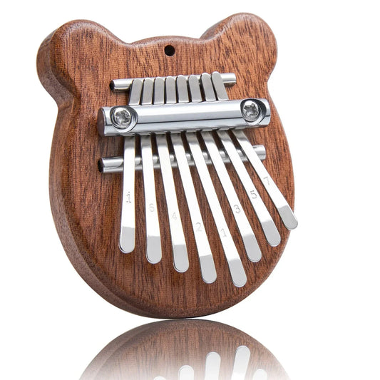A charming wooden miwayer mini kalimba thumb piano with polished silver keys and glossy finish for beginners musical gift