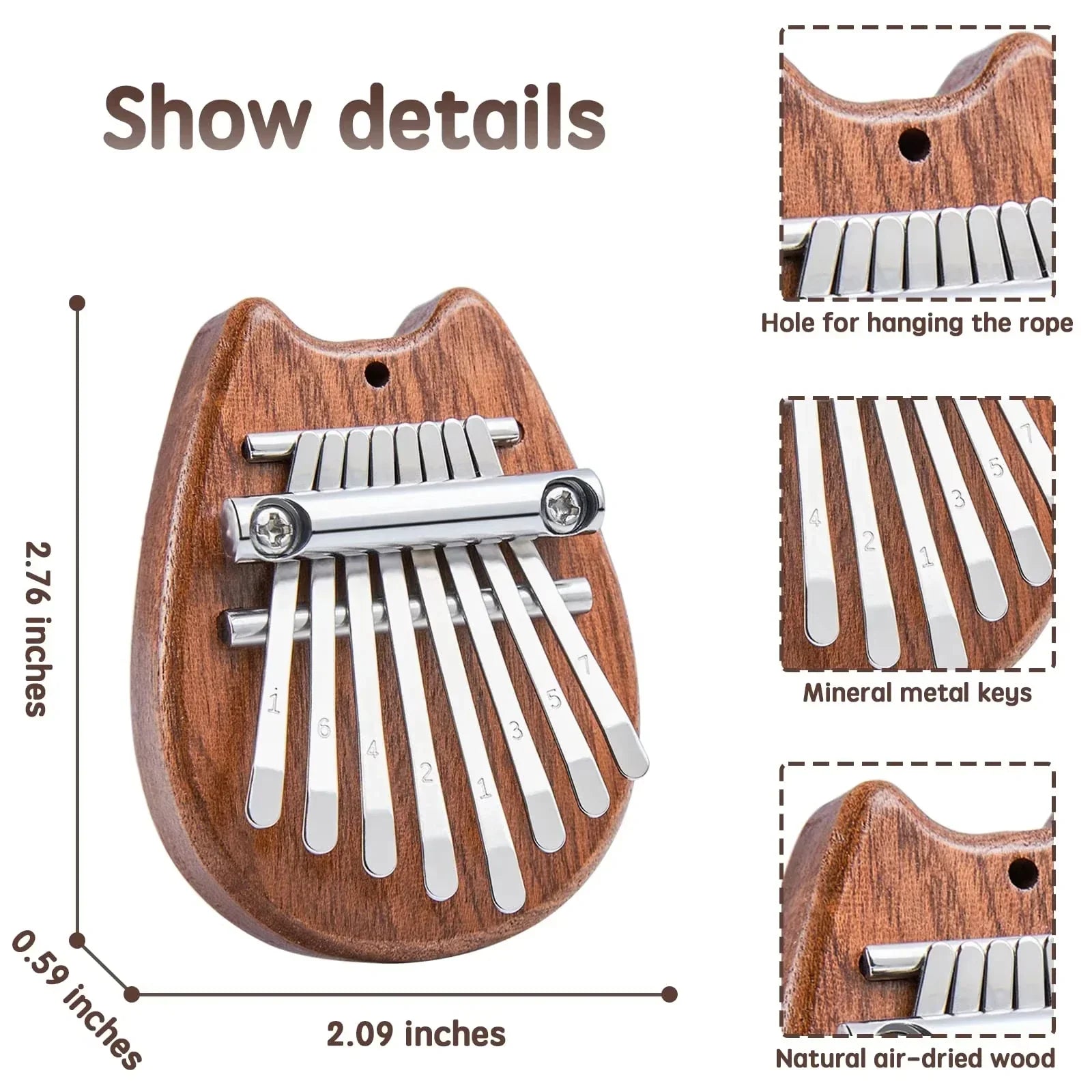 Miwayer 8 key mini kalimba thumb piano in brown air dried wood with silver metal keys ideal beginners musical gift