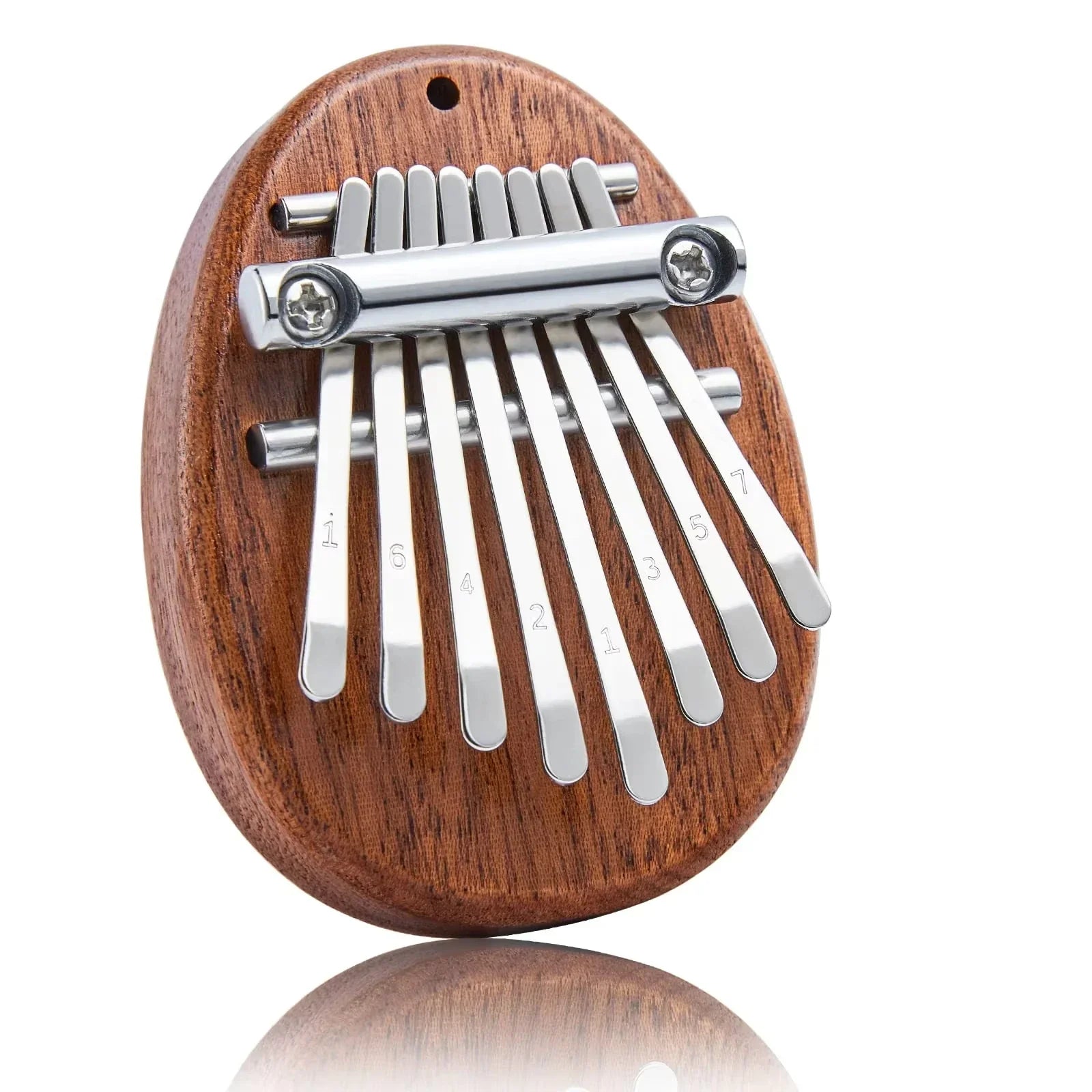 Miwayer sleek oval wooden mini kalimba thumb piano with polished silver tines for beginners musical gift