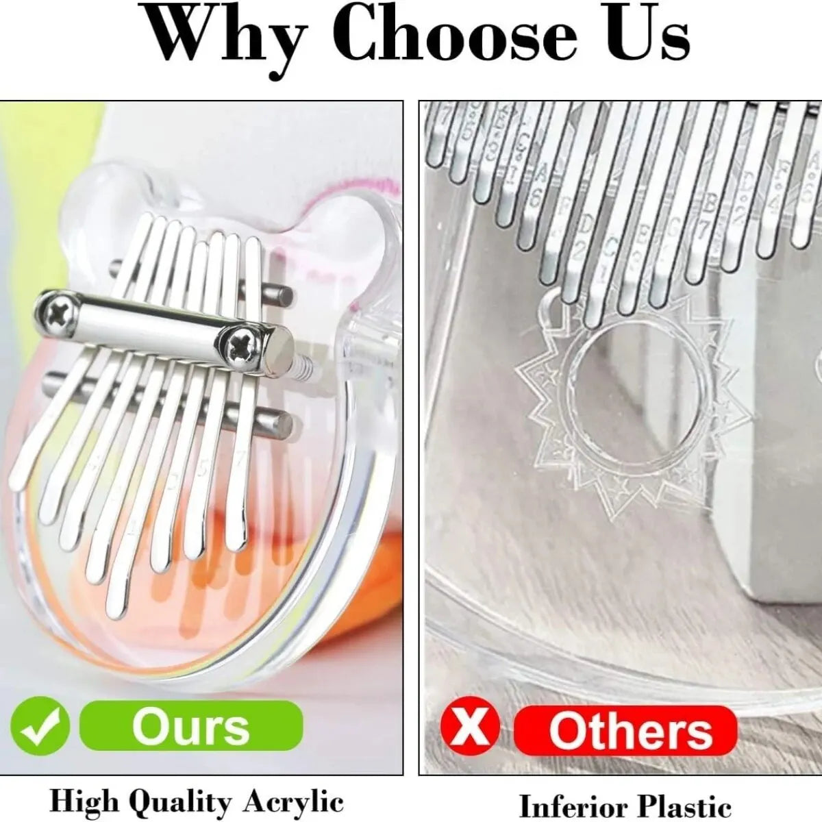 Clear acrylic thumb piano with silver tines and engraved sun design mini kalimba rainbow by miwayer