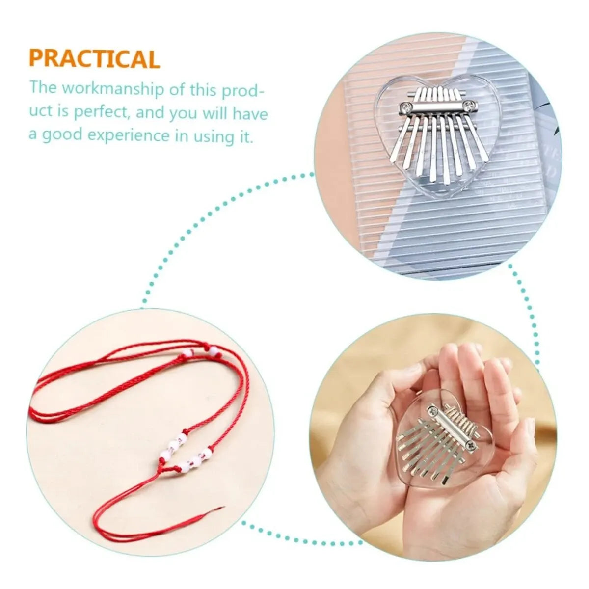 Heart-shaped transparent acrylic thumb piano with silver keys miwayer 8 keys mini kalimba rainbow heart crystal kalimba