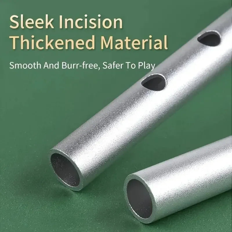 Silver-colored authentic irish whistle flute with thickened tin material and smooth surface for traditional irish music