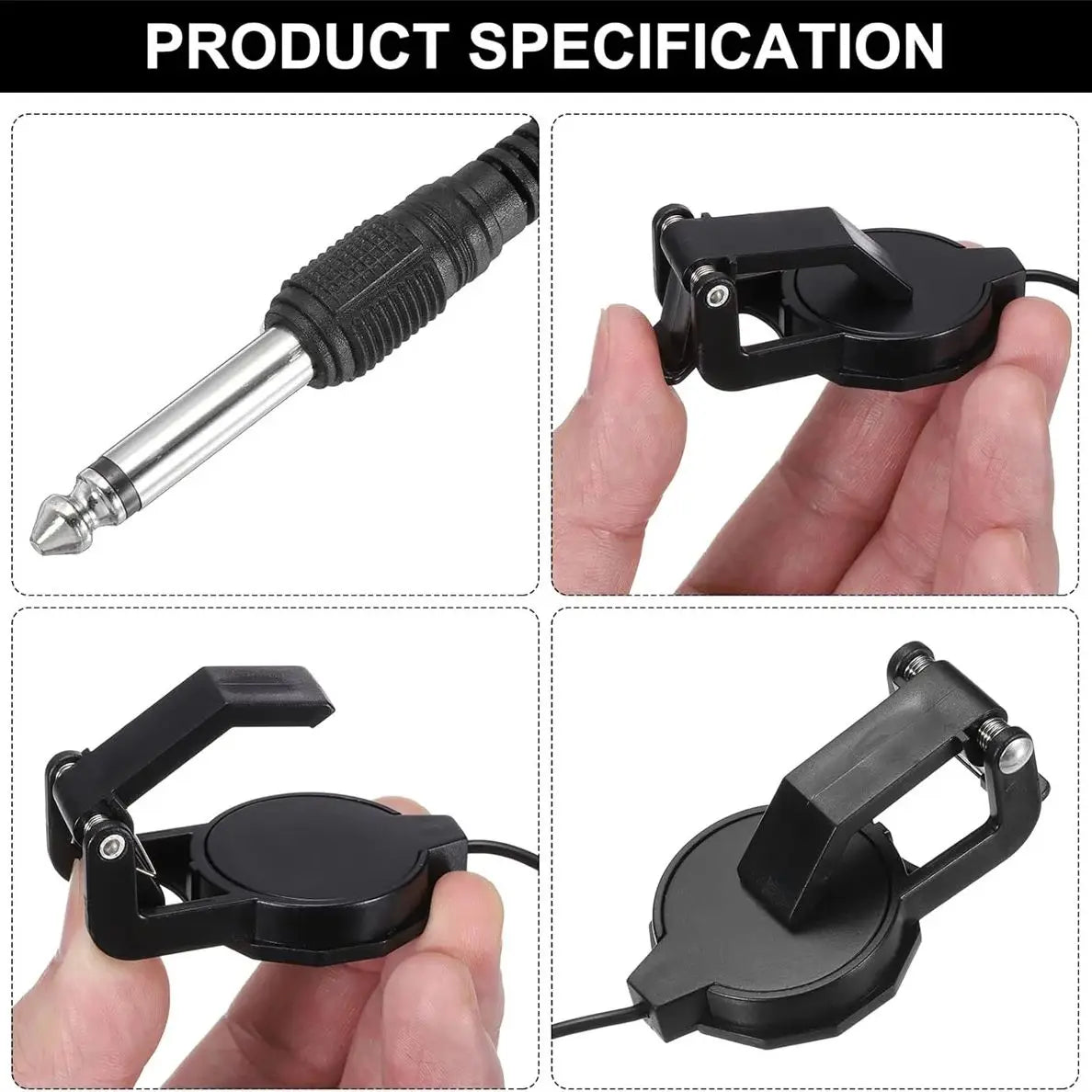 Black plastic miwayer clip-on pickup with textured grip and metal connector durable string instrument accessory for acoustic guitar violin