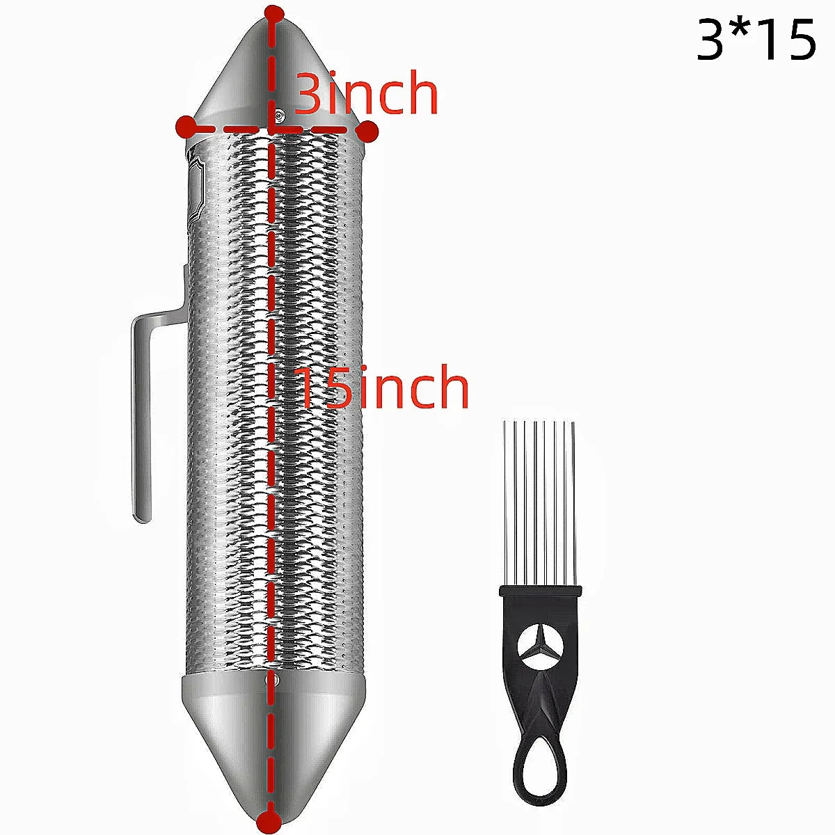 Silver metallic miwayer guira stainless percussion guiro instrument puerto rico with textured ribbed surface and pointed ends