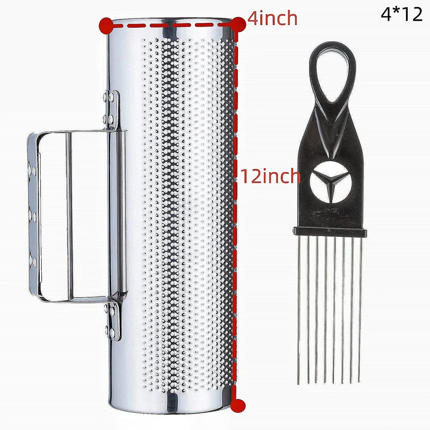 Shiny chrome-colored miwayer guira stainless steel percussion guiro instrument with textured surface and handle from puerto rico