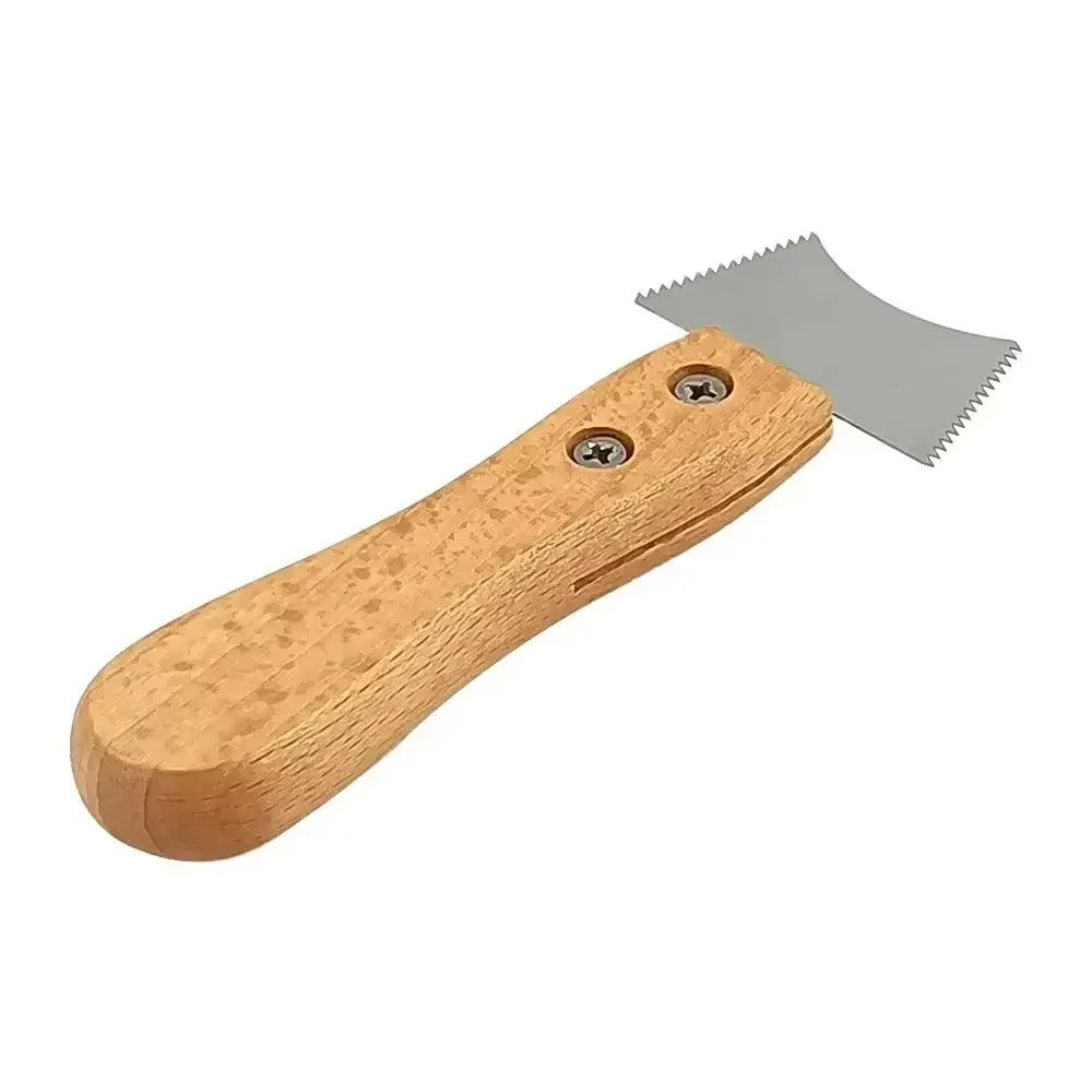 Miwayer guitar cleaning tool with wooden handle and silver serrated blade for slotting hole fret nut and saddle cleaning