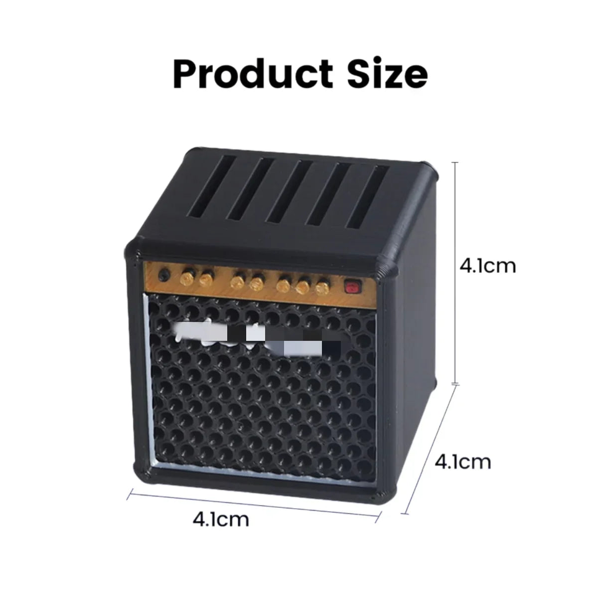 Black miwayer guitar picks amp speaker styled miniature amplifier with gold knobs and perforated grille picks holder box