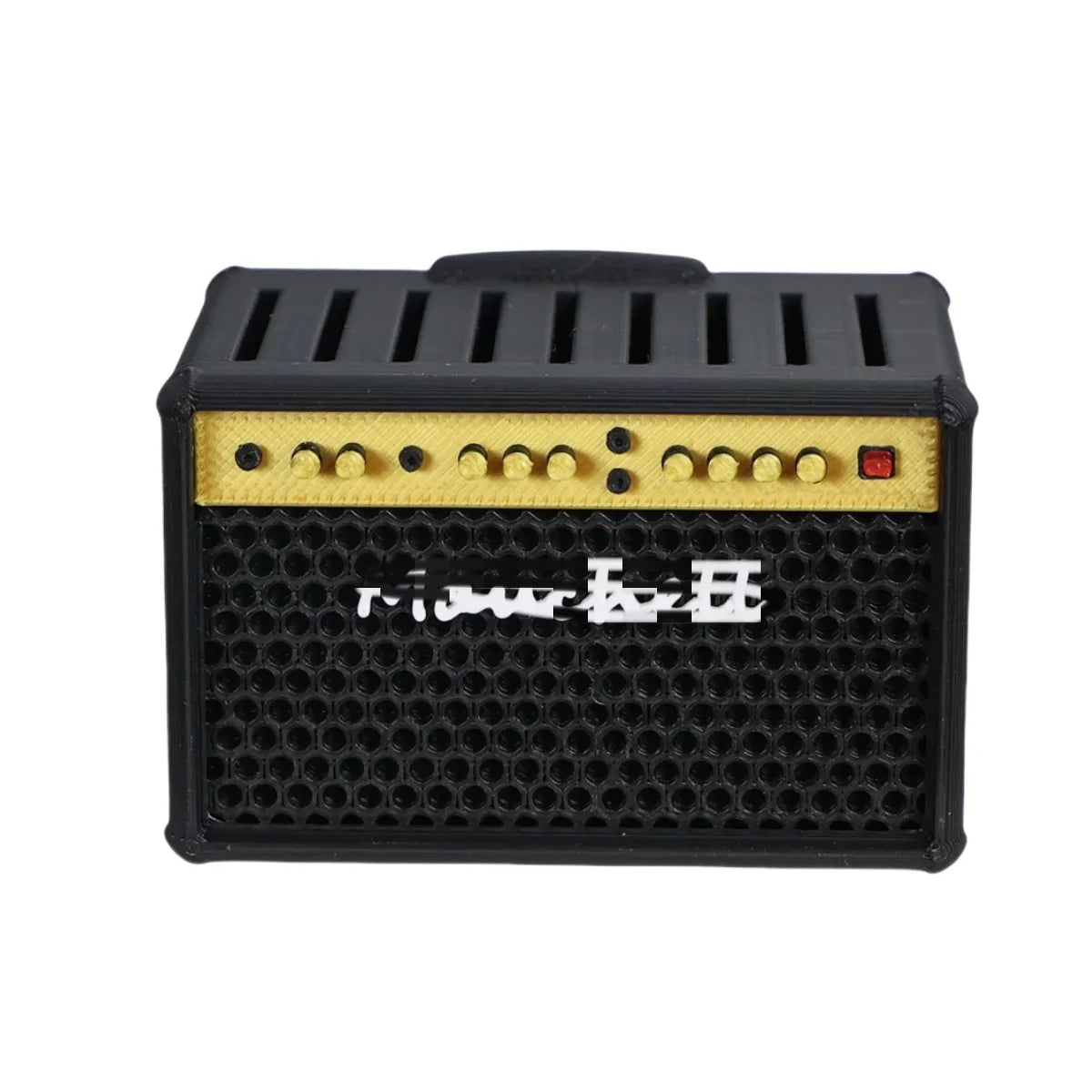 Black and gold miniature guitar amplifier with honeycomb grille and silver logo for miwayer guitar picks holder personalized display