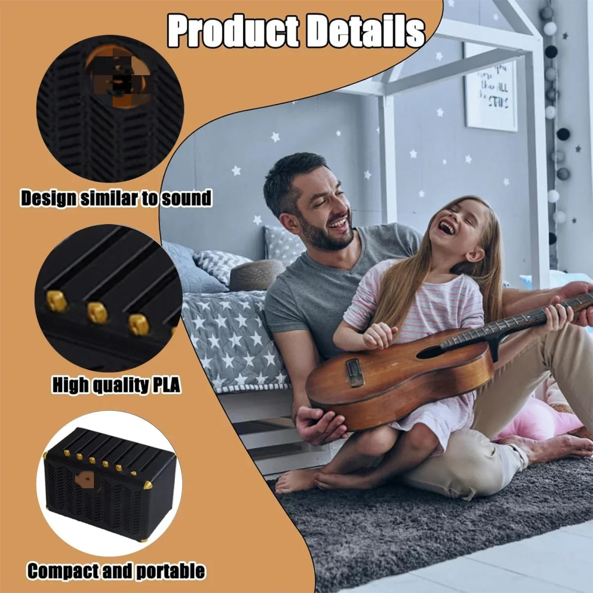 Black compact portable speaker with gold accents and sound-inspired design made from high-quality pla for miwayer guitar picks holder personalized guitar pick display
