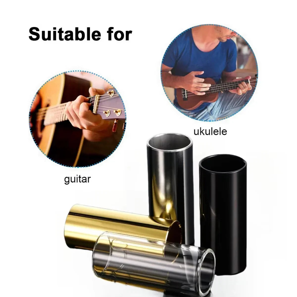 Set of miwayer guitar slider 60mm with 3 steel glides in gold silver black and 1 clear abs for acoustic and bass guitar accessorie