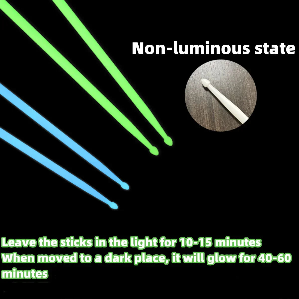 Miwayer luminous drum stick light showing non-luminous white plastic rods for dark musical instruments use