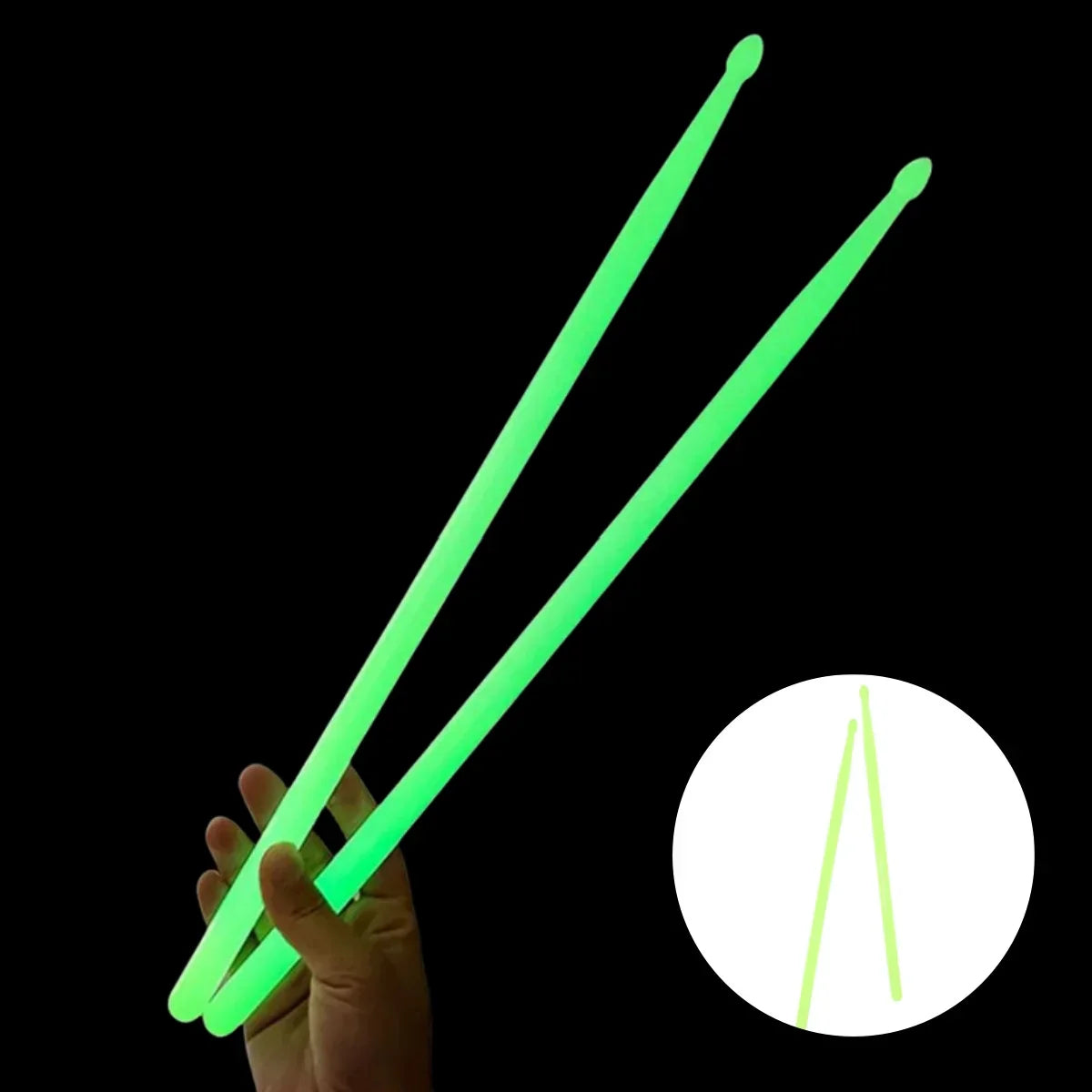 A pair of miwayer luminous drum stick light up drum sticks in glowing green plastic for dark musical instruments use
