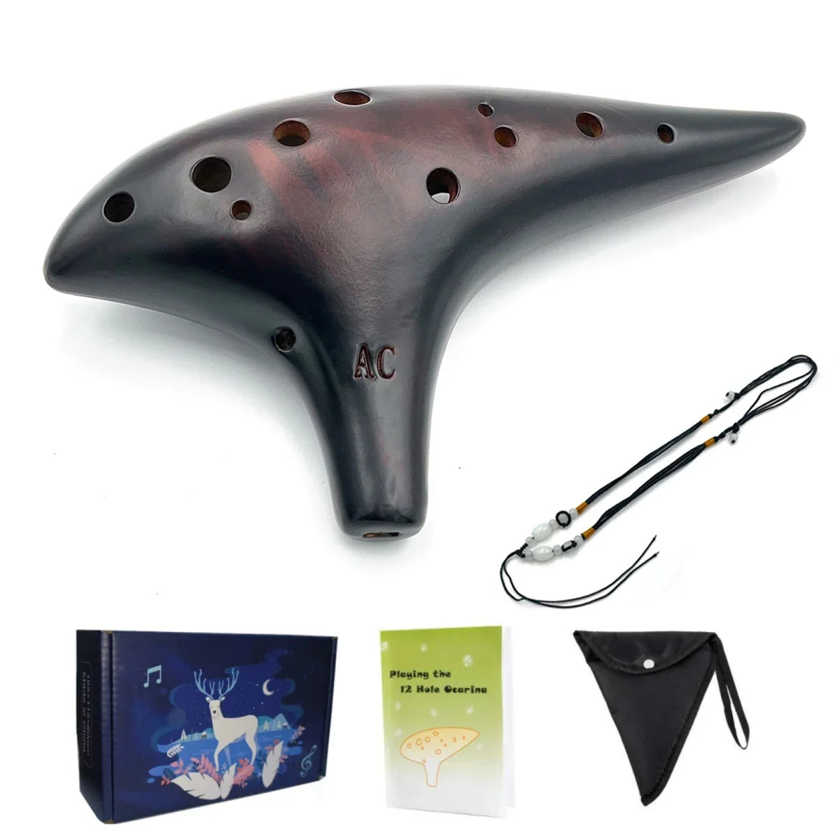 Dark brown glossy miwayer ocarina12 tones alto c high quality ocarina classic 12-hole flute with engraved ac logo