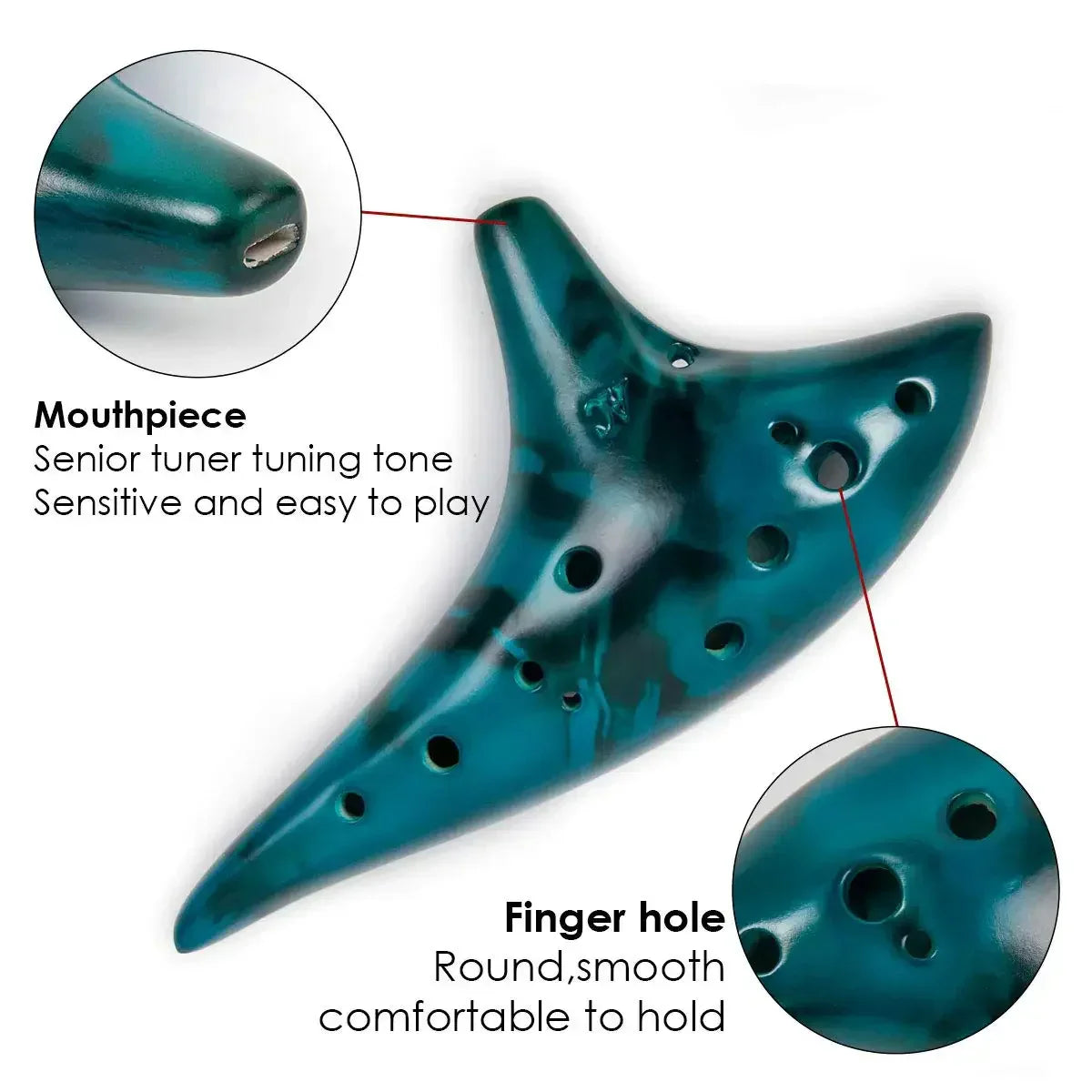 Teal ceramic miwayer ocarina12 tones alto c high quality ocarina classic flute with glossy finish and multiple finger holes