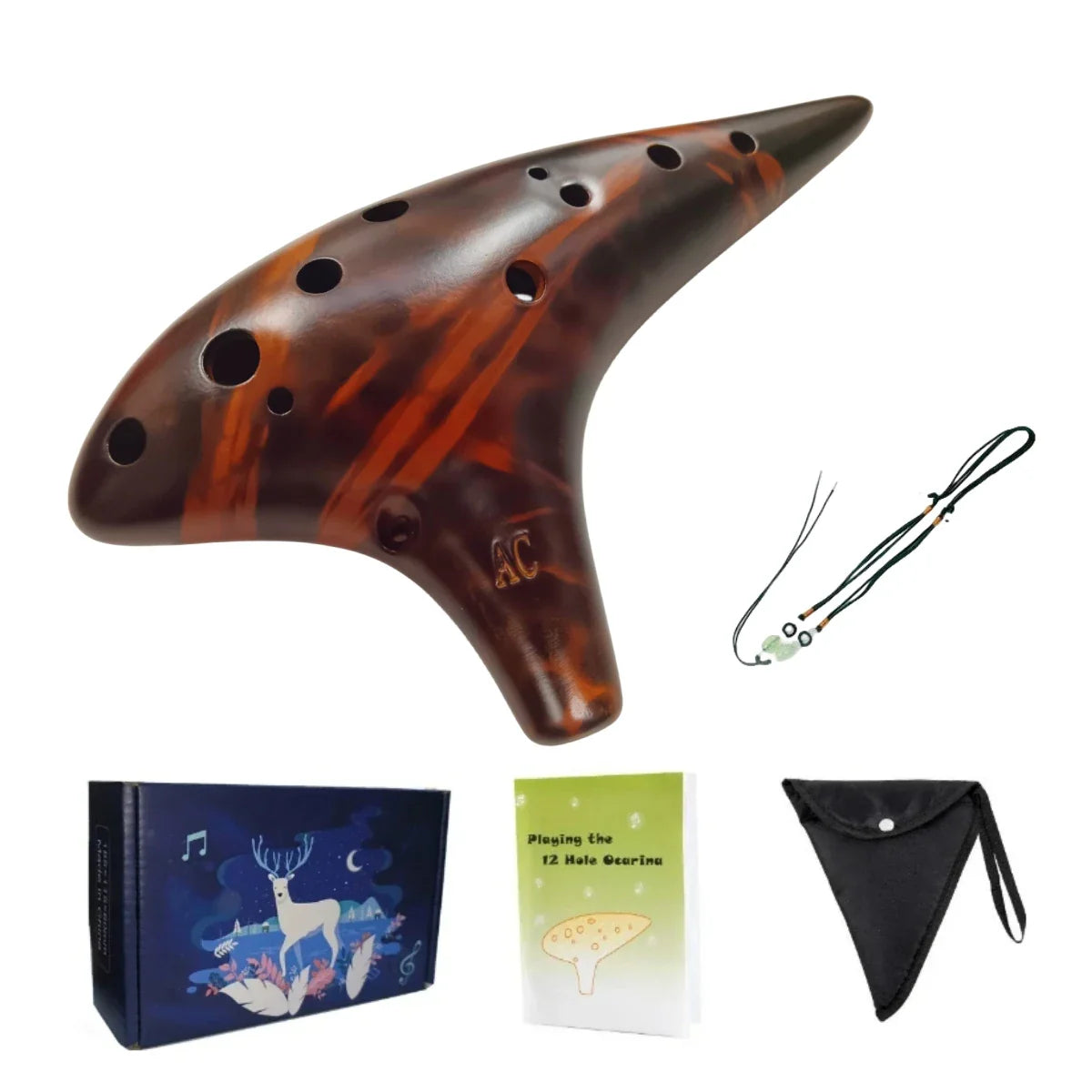 A glossy dark brown and amber ceramic miwayer ocarina12 tones alto c high quality ocarina classic musical instrument
