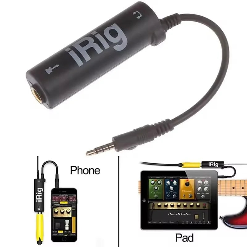 Black Miwayer portable guitar irig converter with short cable for smartphone usb connection and inteace guitar tuner use