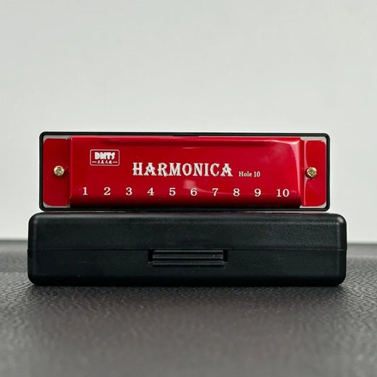 Miwayer-professional 10-hole harmonica metal with red body white lettering and gold screws for type beat music beginners