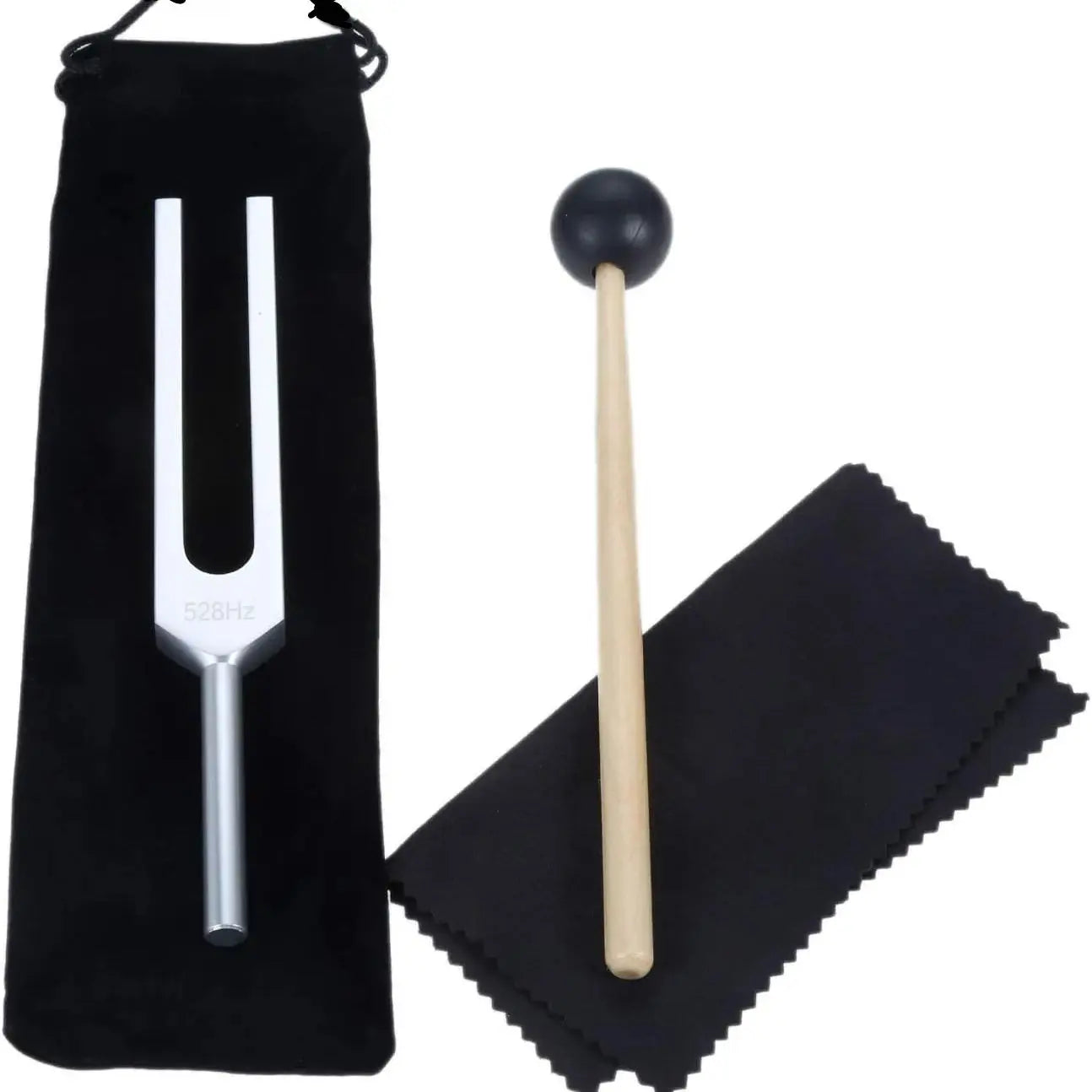 Miwayer tuning fork 528 hz silver with silicone hammer black velvet pouch and wooden mallet healing musical instrument