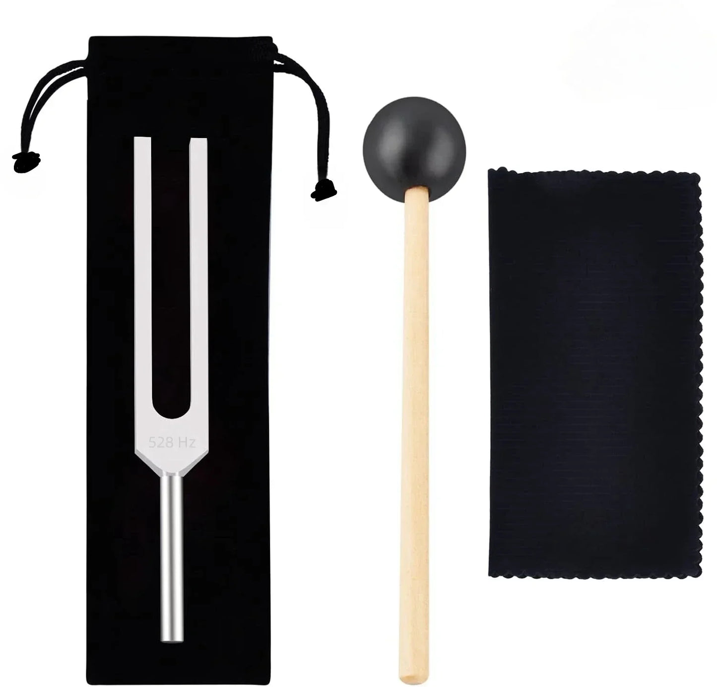 Silver miwayer tuning fork 528 hz with silicone hammer black velvet pouch and wooden mallet healing musical instrument