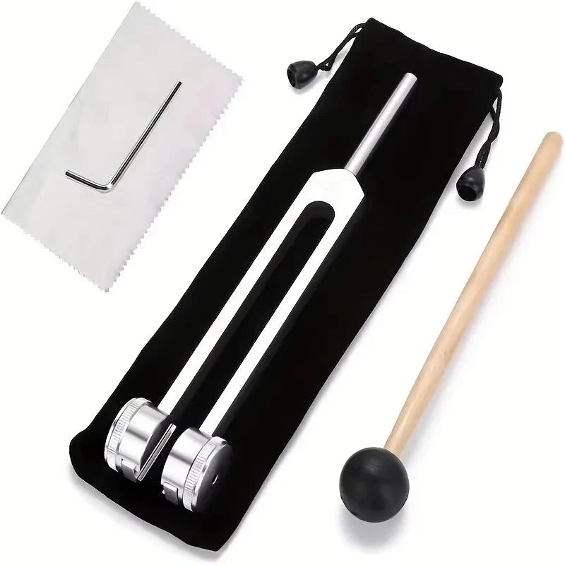 Silver miwayer tuning fork set with black velvet pouch and silicone hammer ideal healing musical instrument