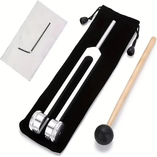 Silver miwayer tuning fork set with black velvet pouch and silicone hammer ideal healing musical instrument