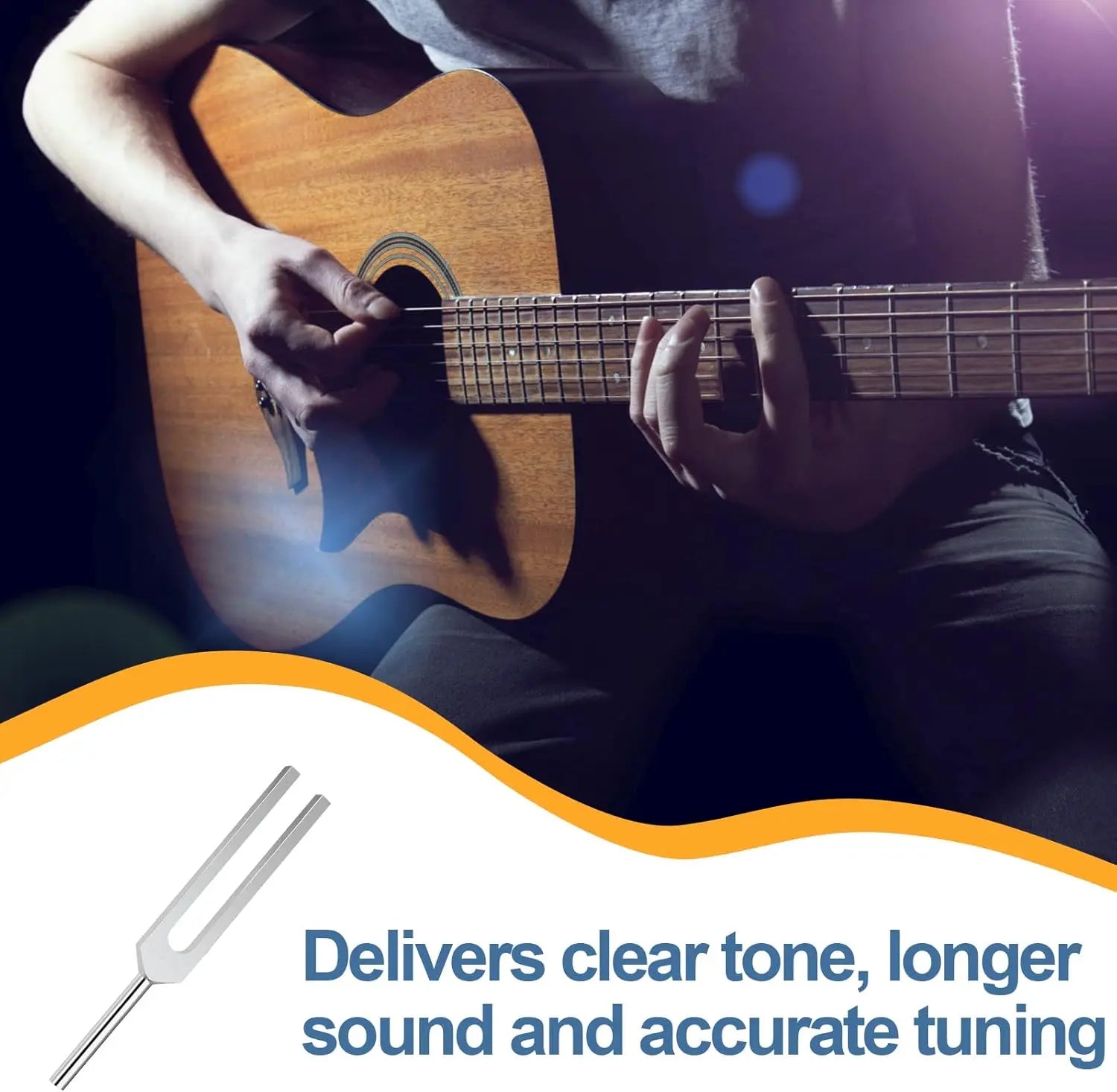 Silver miwayer tuning fork with sleek metallic finish and two prongs, included silicone hammer for healing musical instrument