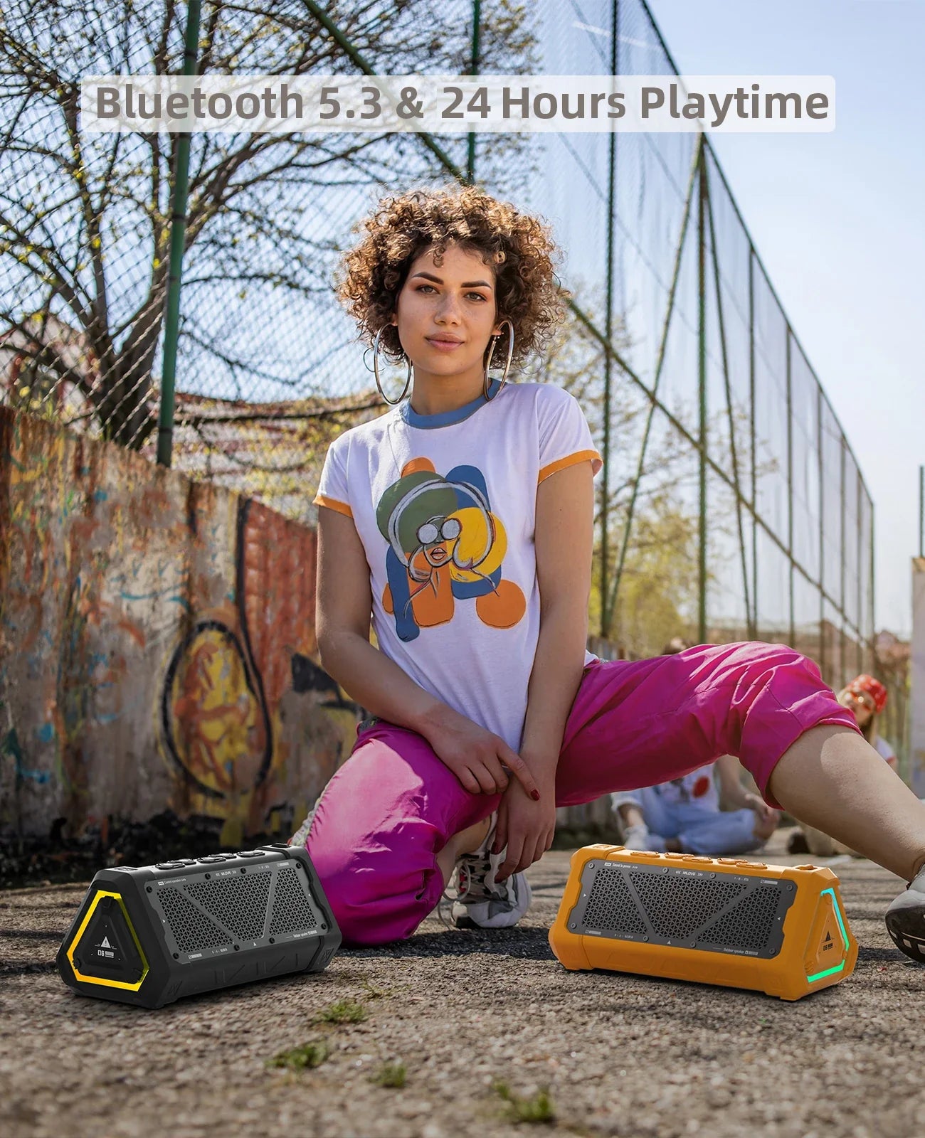 Black and yellow mlove p3 outdoor bluetooth speaker with textured grille micro sd card slot green led battery life indicator