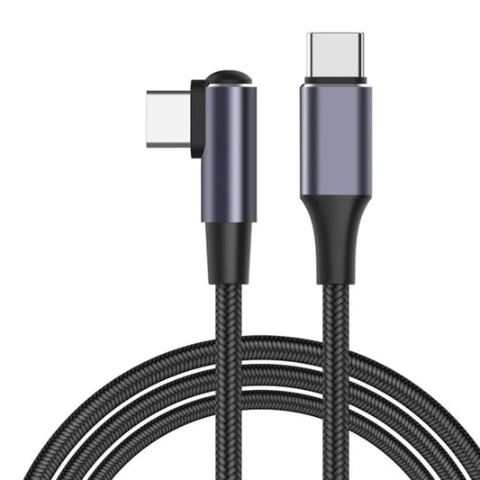 Black nylon braided mobile phone usb c to usb c cable with 90-degree angled connector supports cable pd 100w fast charging