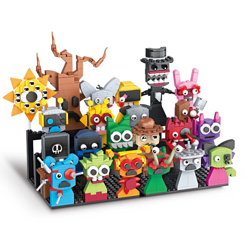 A colorful collection of moc game sprunki building blocks horror friends figures bricks in vibrant hues for gifts
