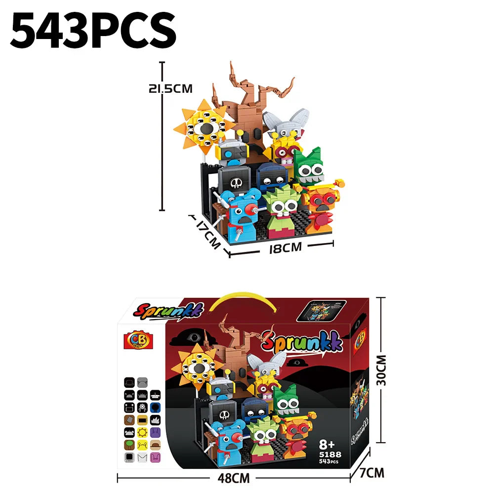 Colorful moc game sprunki 543-piece building blocks horror set with tree and friends figures bricks for gifts