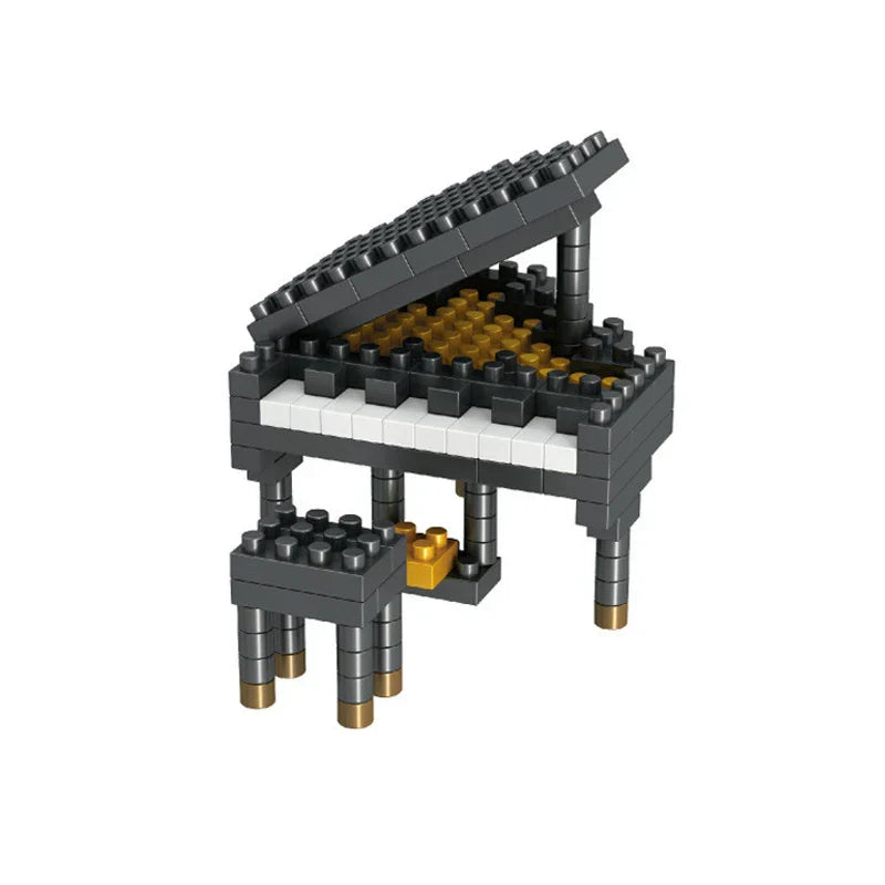 Black and gold miniature grand piano made of abs plastic musical instrument building blocks for piano guitar diy assembly
