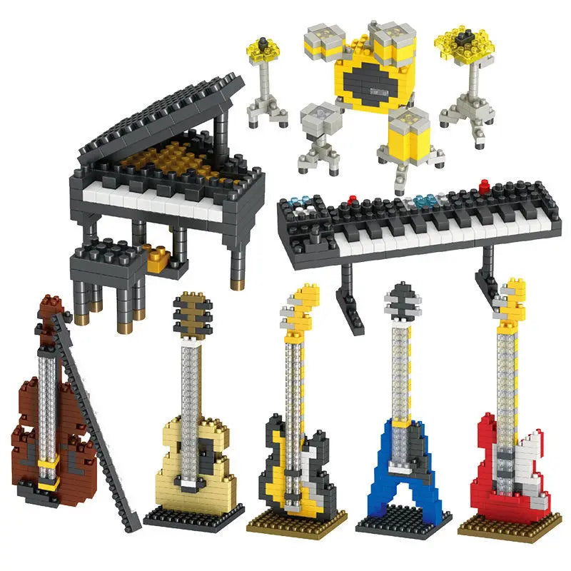 A colorful collection of musical instrument building blocks made from abs plastic for piano guitar diy assembly toys