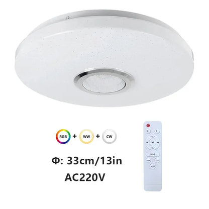 White circular modern ceiling lamp with speckled texture and silver speaker grille smart ceiling lights bluetooth music light