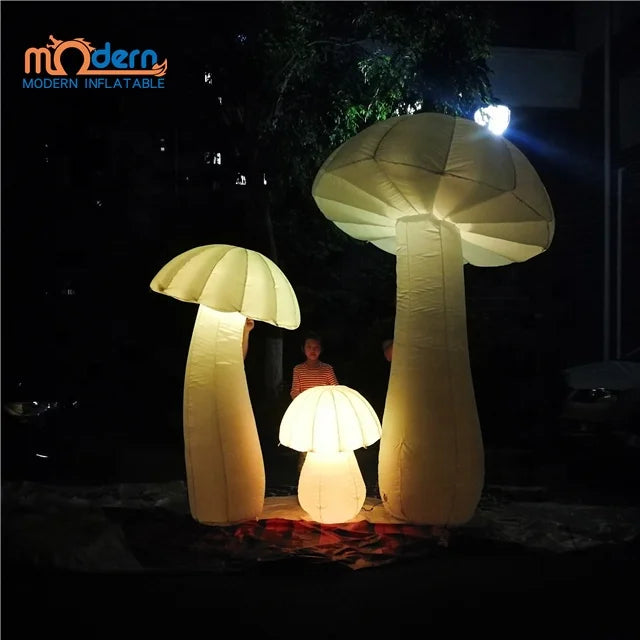 Glowing giant inflatable mushroom balloon rgb led lights in cream and white oxford cloth advertising for festivals