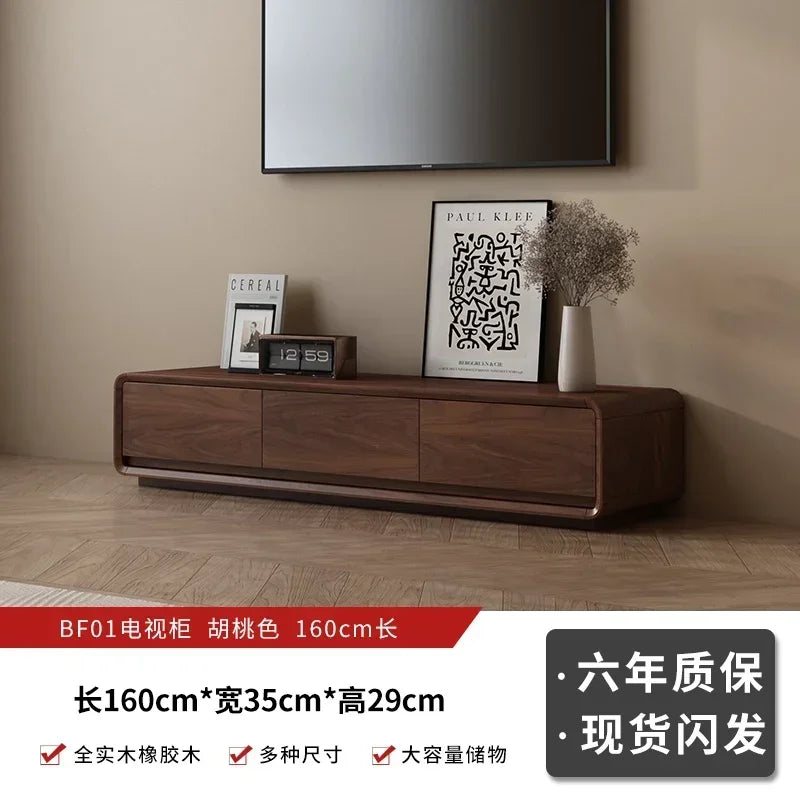 A sleek dark walnut finished glamour tv stand with three drawers for room storage moveis in sala luxury furniture