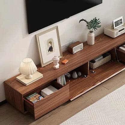 Modern wooden glamour tv stand with warm brown finish and sleek integrated drawers for sala luxury furniture room storage moveis