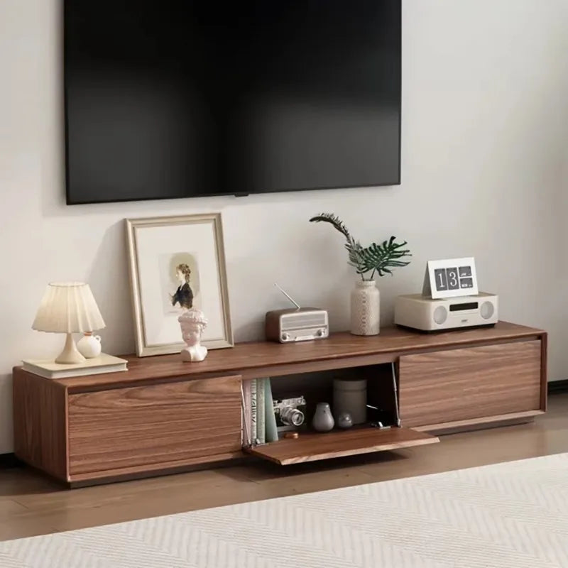 Modern wooden glamour tv stand with warm brown finish and sleek minimalist design for sala luxury furniture room storage moveis