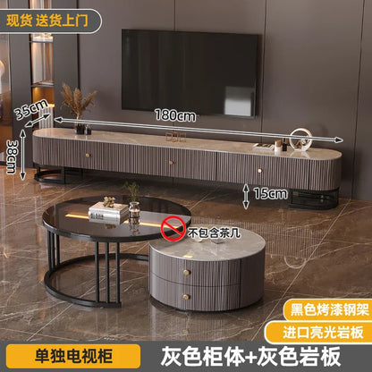Modern gray striped minimalist tv stand with modern metal handles and black lacquered steel frame industrial tv meubel