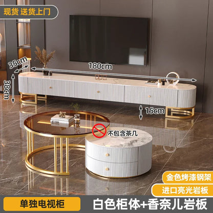 White ribbed minimalist tv stand with modern metal handles gold steel legs and marble top industrial tv meubel design