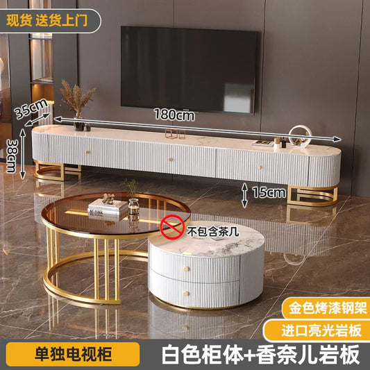 White ribbed minimalist tv stand with modern metal handles gold steel legs and marble top for industrial tv meubel design