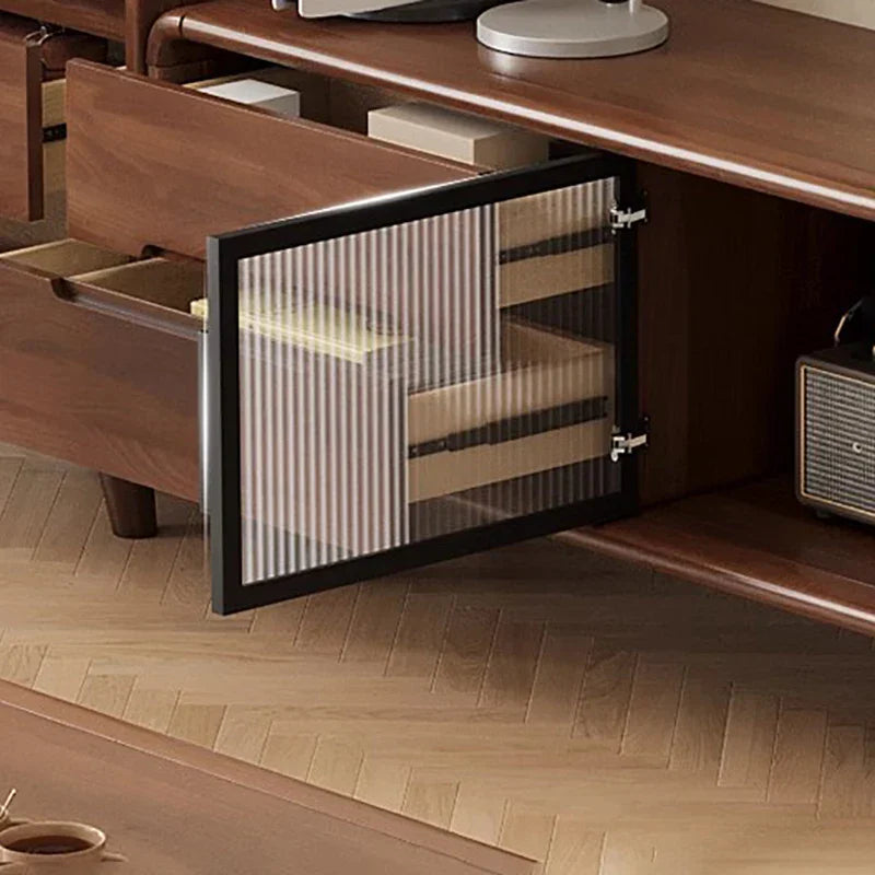 Modern simple tv stand with black-framed glass panel featuring vertical frosted stripes for cabinet elegant glamour decor luxury nordic