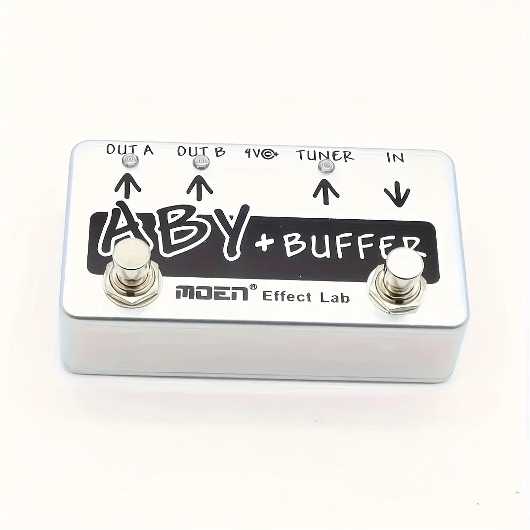 Silver metal moen effect lab aby plus buffer guitar effects pedal with two footswitches 100 by 65 by 61mm size 140g weight