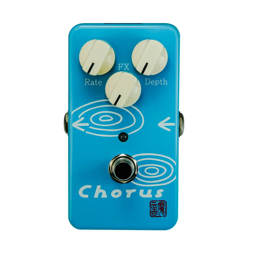 Blue moen chorus guitar effects pedal with white knobs rate fx depth silver footswitch 100x65x61mm 140g 4monaural jack impedance
