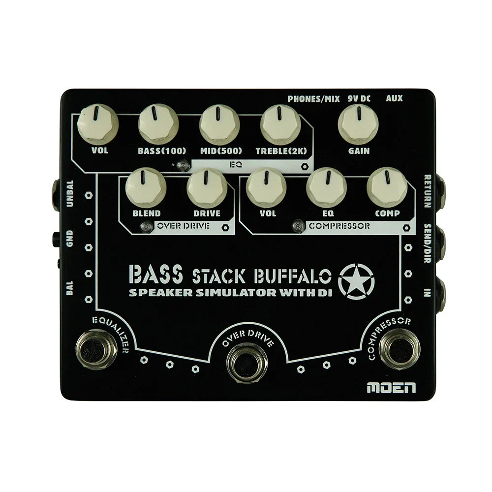 Black moen bass stack buffalo speaker simulator pedal with cream knobs silver footswitches size 100*65*61mm item weight 140g 4 monaural jack impedance